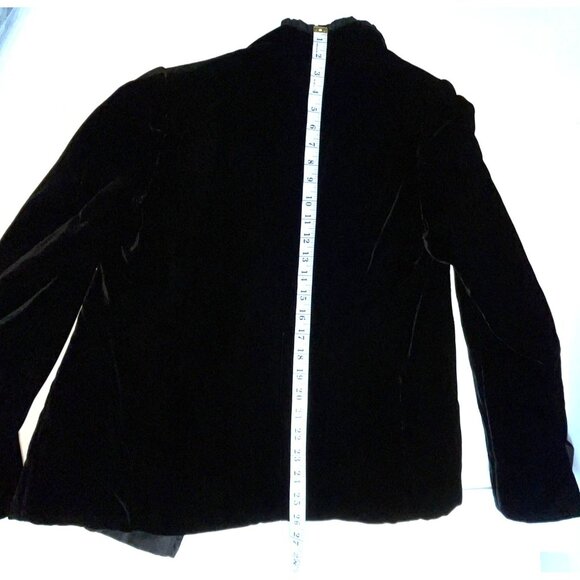Velvet Jacket Size 42 Black Ruffled Collar Made In Italy Elegant Women's Blazer - Picture 12 of 15